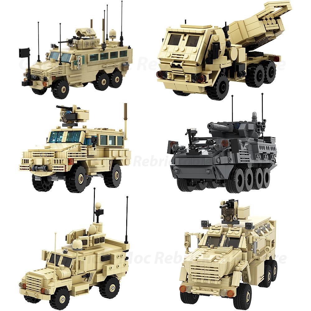 Gobricks MOC MRAP Военный Транспортный Средство Машина Серия Кирпичи Противоминный 4x4 RG-33L RG-31 M142 M1296 CROWS Строительные Блоки Игрушка