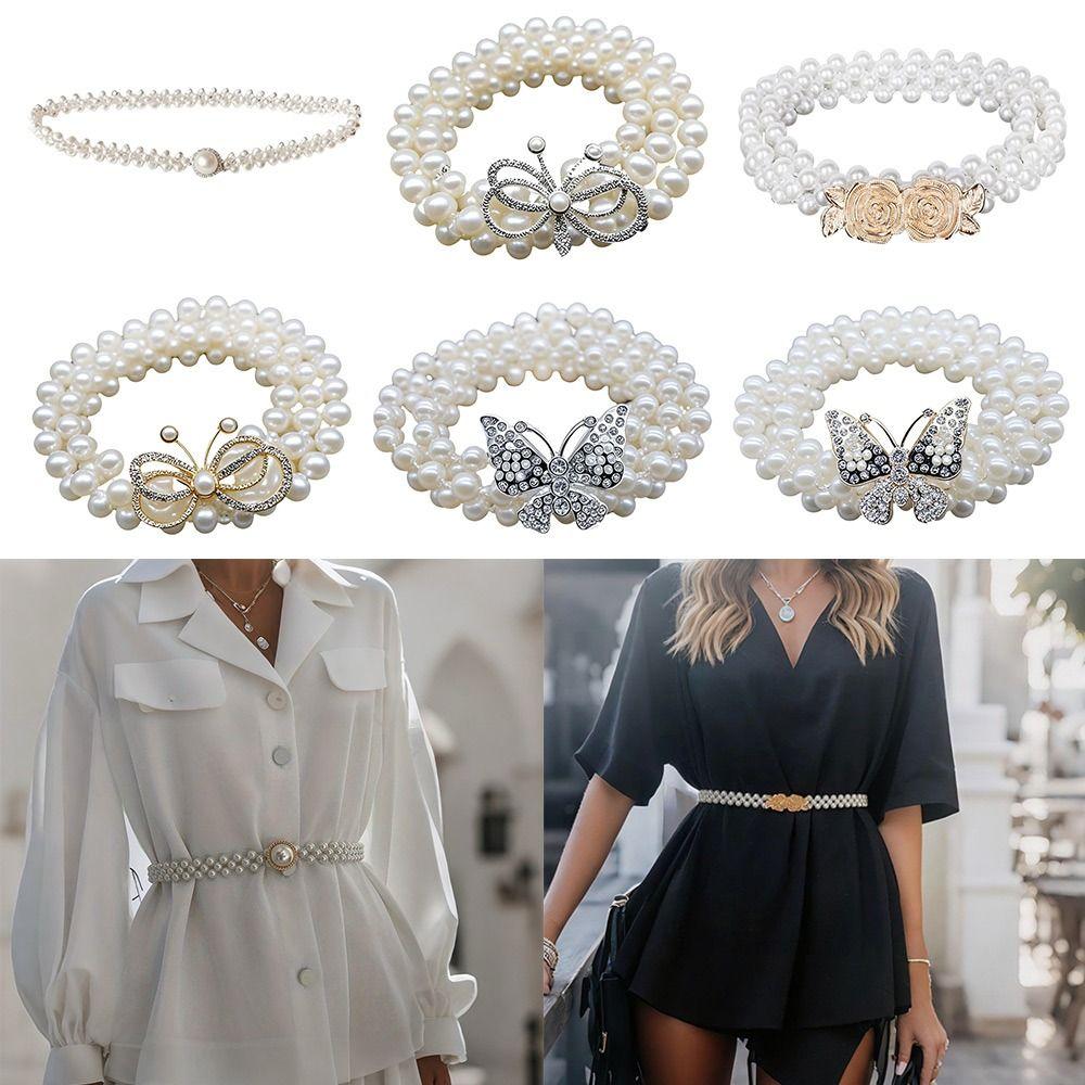 Pearls and Rhinestones Butterfly Pearl Belt  For Skirts Dress Top Sweater Coat