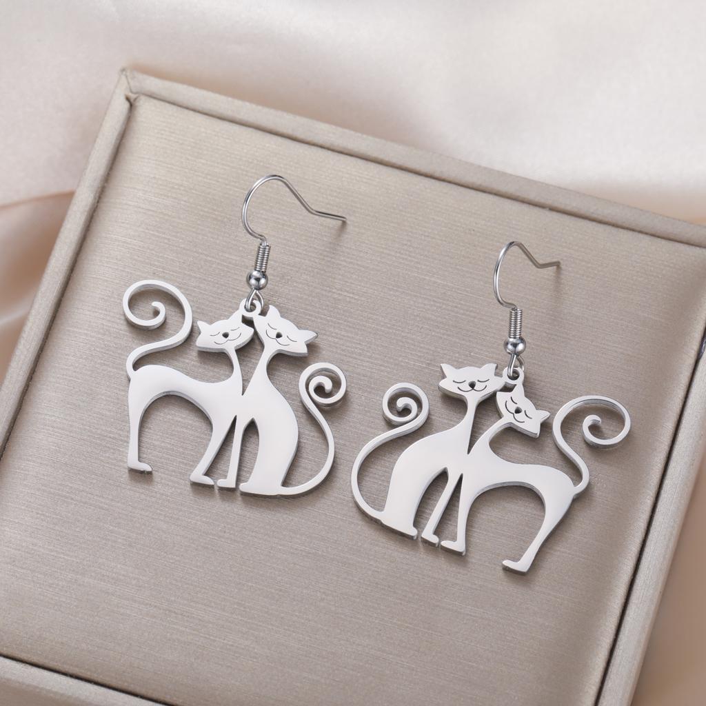 Серьги-подвески Unift Sassy Kitten Cat Charms для женщин, девушек, из нержавеющей стали, с милым цирконом, для пирсинга ушей, подарок для любителей домашних животных