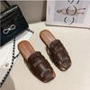 Leather Shoes for Women Low Heel Sandals Mules Slides Outside Woman Slippers Round Toe Flat Designer Natural Skin B Trend Eva F