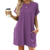 2024 Spring/Summer Solid Color Round Neck Pocket Loose Short-Sleeved Dress