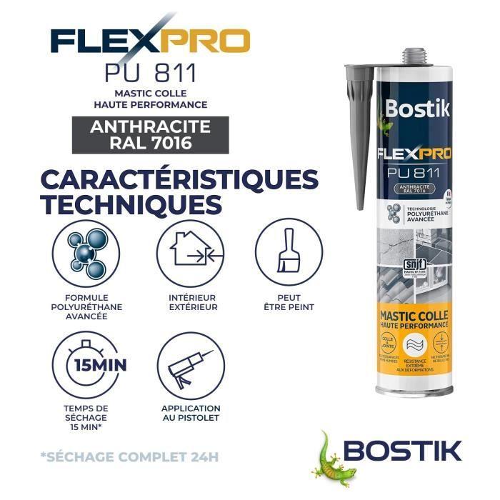 Mastic colle/joint - BOSTIK - Flexpro PU811 - Tous matériaux - Intérieur/extérieur - Anthracite RAL7016 - 300 ml