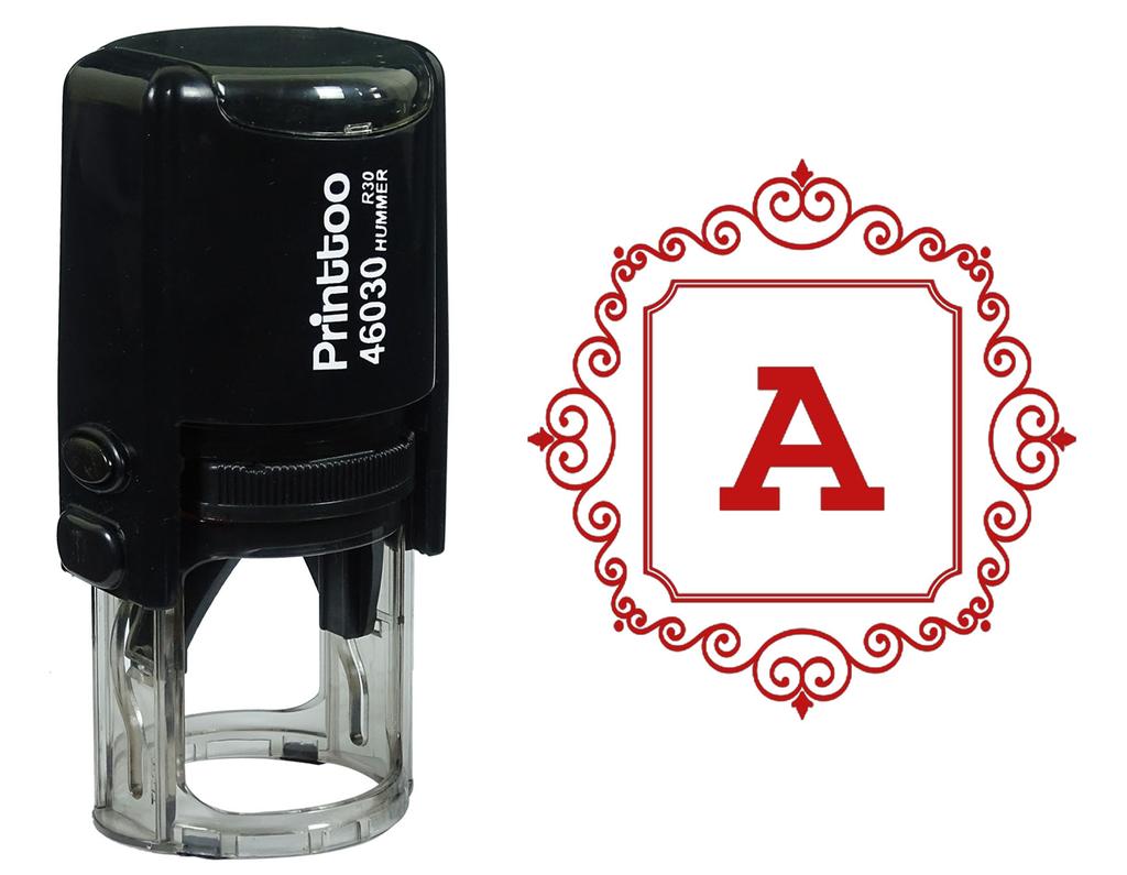 Printtoo Square Swirl Border Alphabet A Monogram Initial Self Inking Rubber Stamp Office