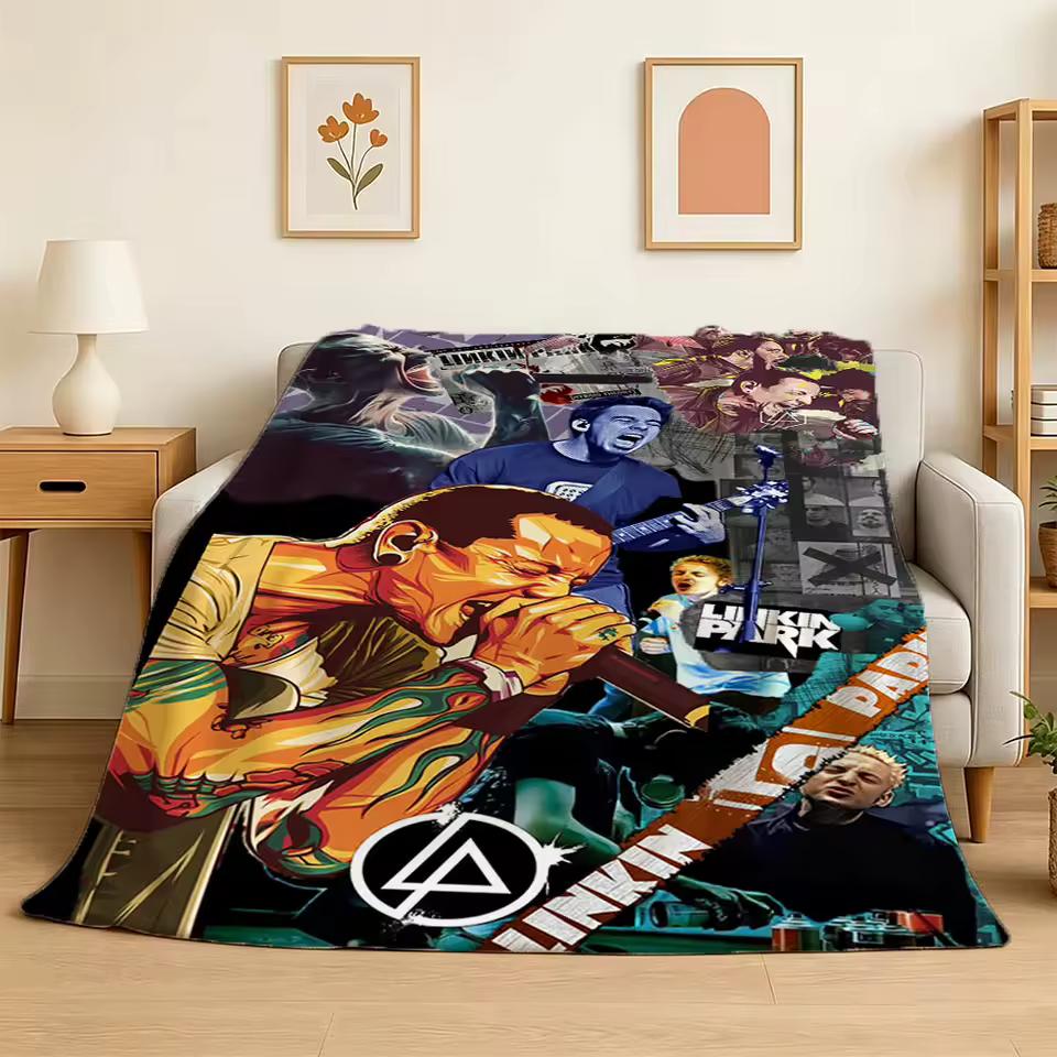 C-Chester Singer B-Bennington LIN-P-Park Flannel Blanket Soft Throw Blanket Art For Home Decor Bedroom Bed Sofa Picnic Fans Gift