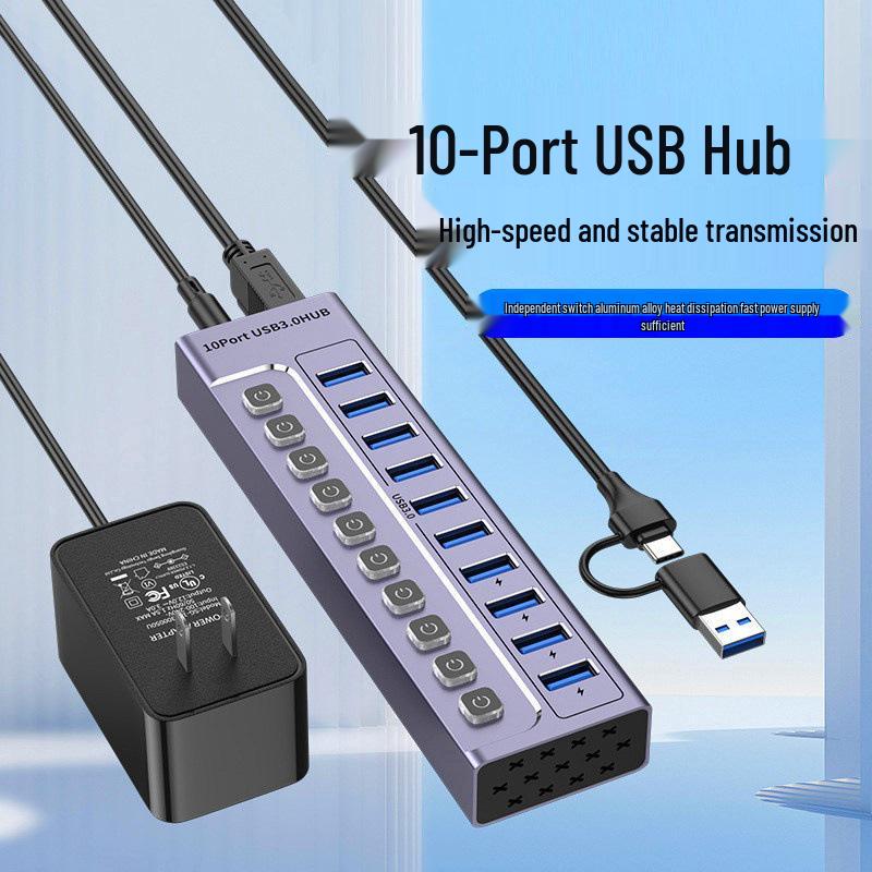 10-портовый USB 3.0 концентратор-расширитель для ноутбуков, телефонов и настольных компьютеров