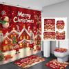 4pcs Christmas Shower Curtain Set with Rug Toilet Lid Cover Bath Mat Xmas Bathroom Shower Suit Santa Claus Bathroom Decoration