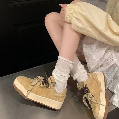 Нишевые модные двухцветные ленточные женские новые кроссовки на толстой подошве с увеличением роста, универсальные, повседневные, спортивные, обувь для скейтборда