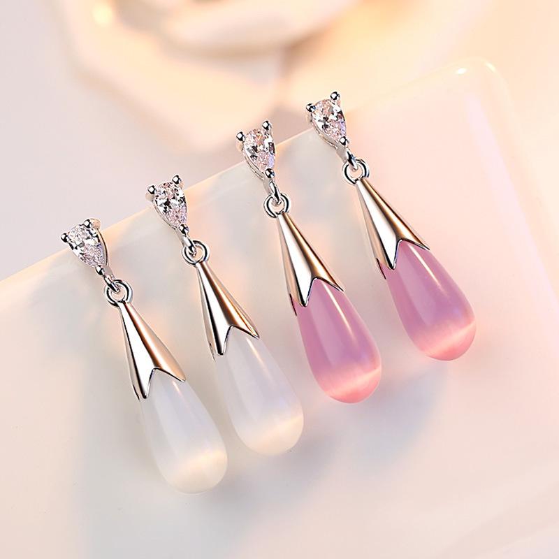 Посеребренные серьги, женские средние и длинные серьги-баклажаны с опалом, украшения для ушей в форме капли воды.