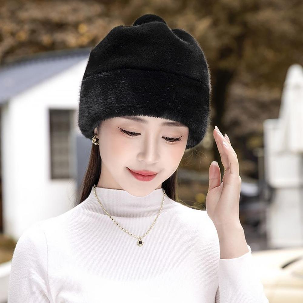 Mink Hat for Women Winter New Mink Fashion Warm Ear Protection Hat Fur Middle-aged Mother Cotton Hat