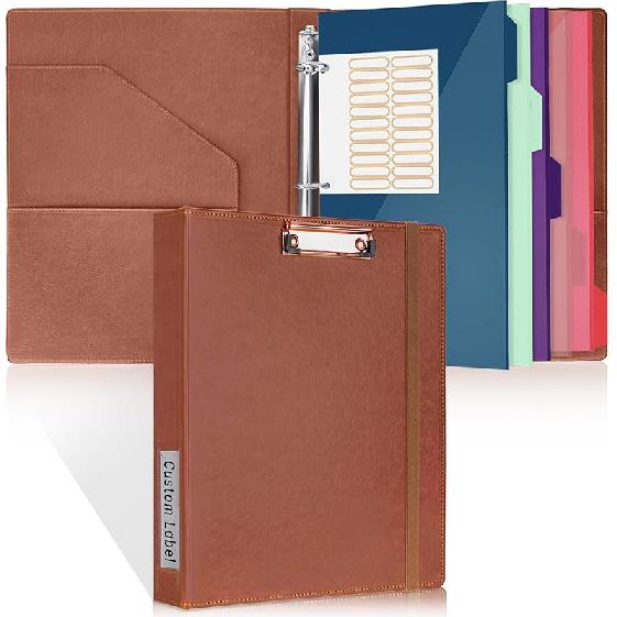 Antner PU Leather 3 Ring Binder with Clipboard, 1 Inch Clipboard Binder Organizer for Letter Size Paper, 5 Divider Folders with 10 Pockets, Hardcover