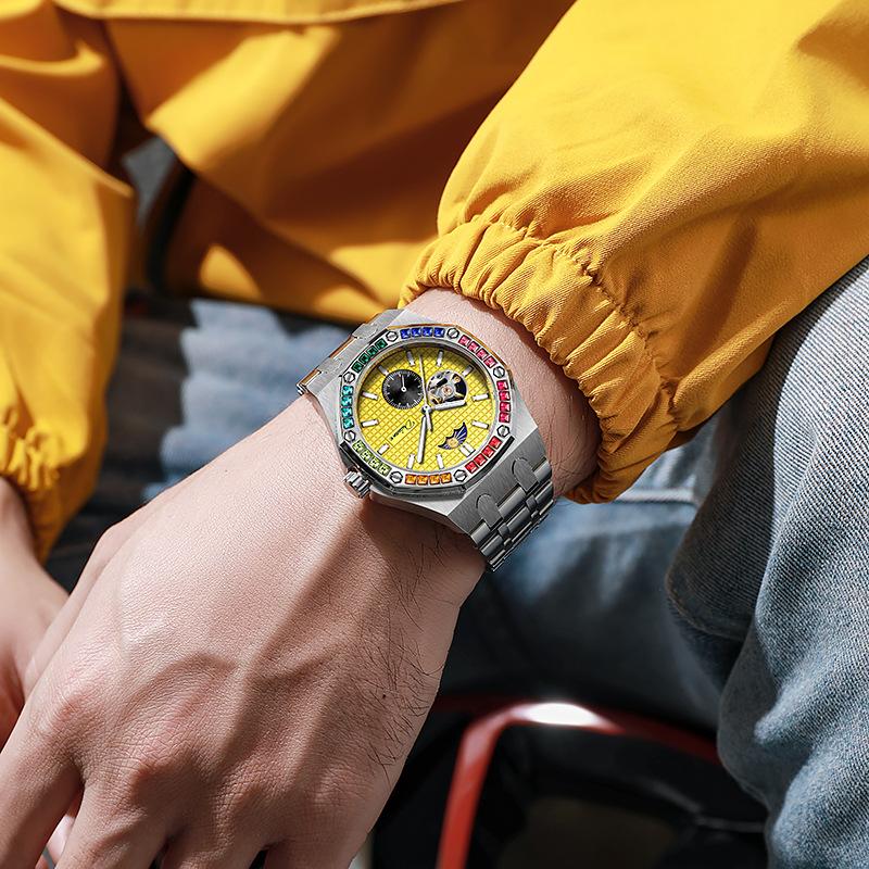 Fashion New Luxury Mechanical Watches Rainbow Drill Hollow Design Fully Automatic Mechanical Automatic Watch