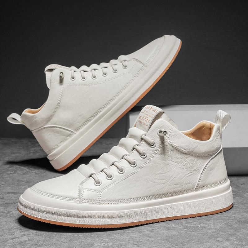 2024Men Handmade Flat Designer Sneakers Casual Leather High Top Lightweight Breathable Outdoor Walking Shoes Sports Tenis Shoes