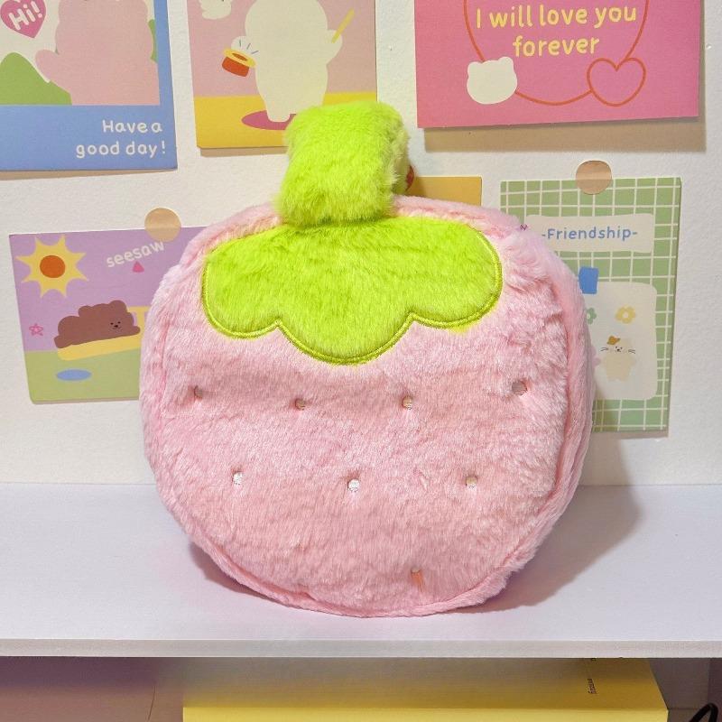 Большая косметичка для макияжа Дорожный косметический кейс Милый клубничный плюшевый пенал для туалетных принадлежностей Девочки Тиоте Плюшевый органайзер для хранения кистей