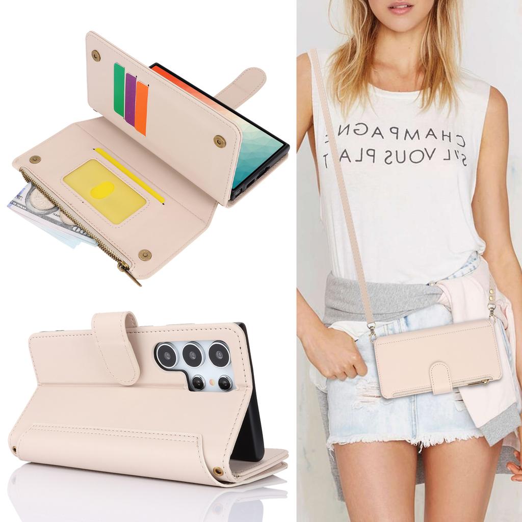 Держатель для карт с блокировкой RFID, мягкий чехол из искусственной кожи, магнитный ремешок с застежкой-молнией, защитный чехол для iPhone 16, 15, 14, 13, 12 Pro Max, Samsung Galaxy