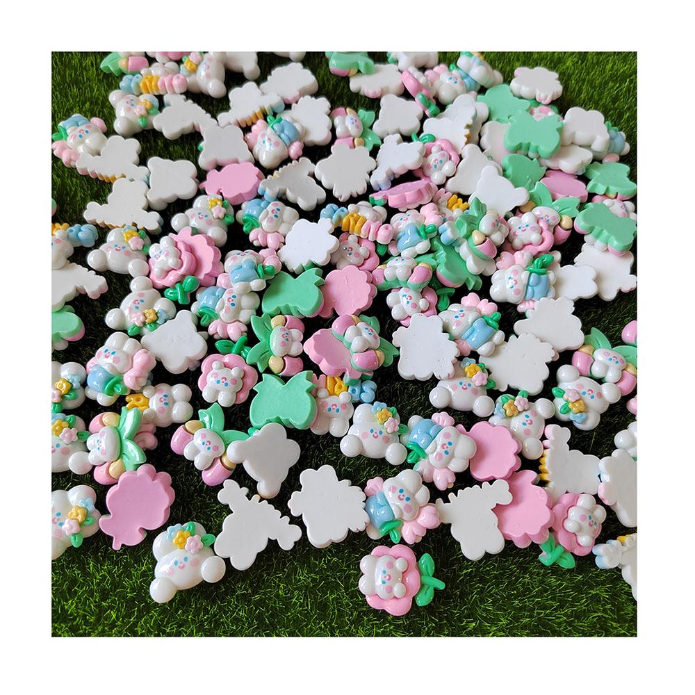 100Pcs Kawaii Flower Rabbit Flatback Resin Charms Cabochon Scrapbooking Cartoon Craft DIY Phone Decor Jewelry Making