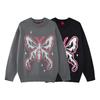 Womens Butterfly Jacquard Sweater Loose Street Style Round Neck Long Sleeve Fall Winter