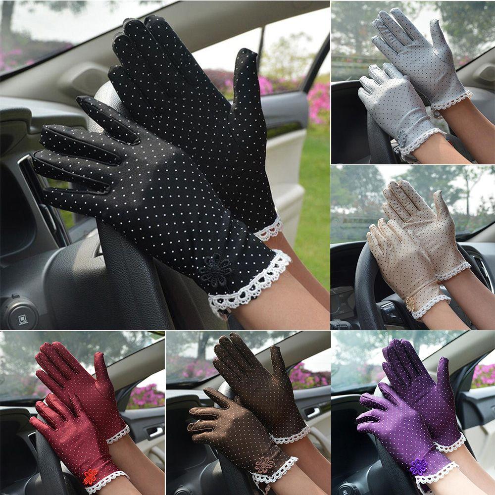 Thin Elastic Breathable Anti-UV Spandex Lace Driving Gloves Sunscreen Women Gloves Dots Gloves