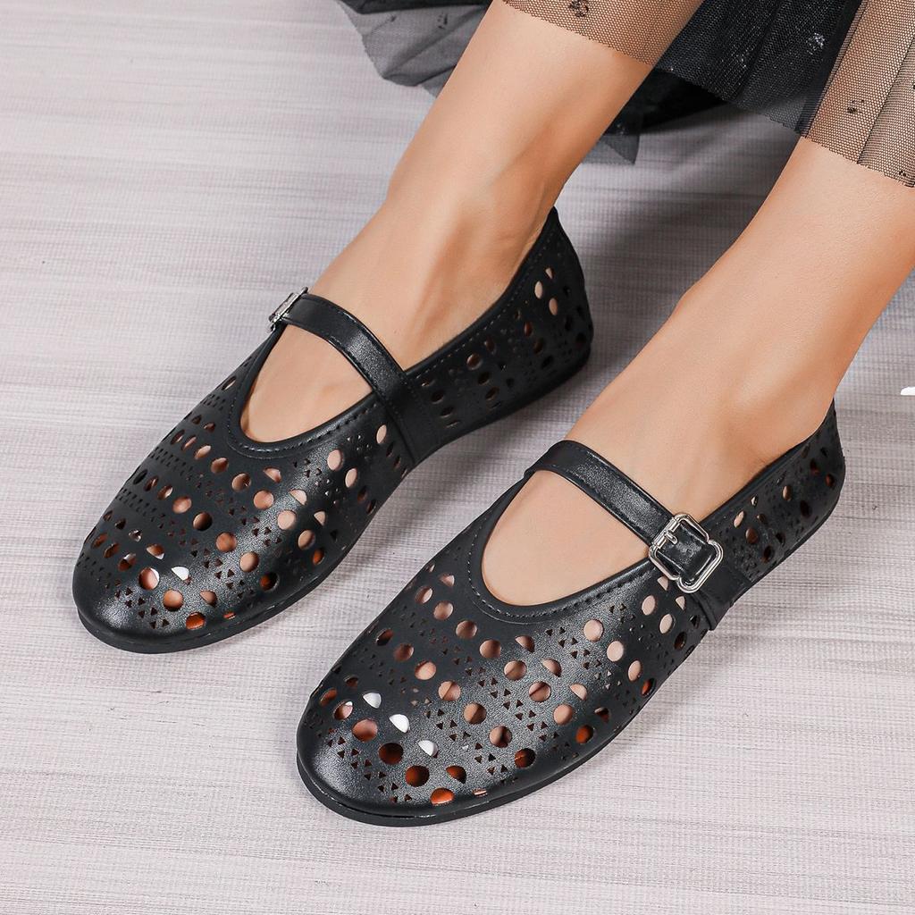 Fashion 2024 New Casual Fashionable Women's Summer Hollow Ladies Shoes Closed Toe Sandals Soft and Comfortable Ballet Flat Shoes
