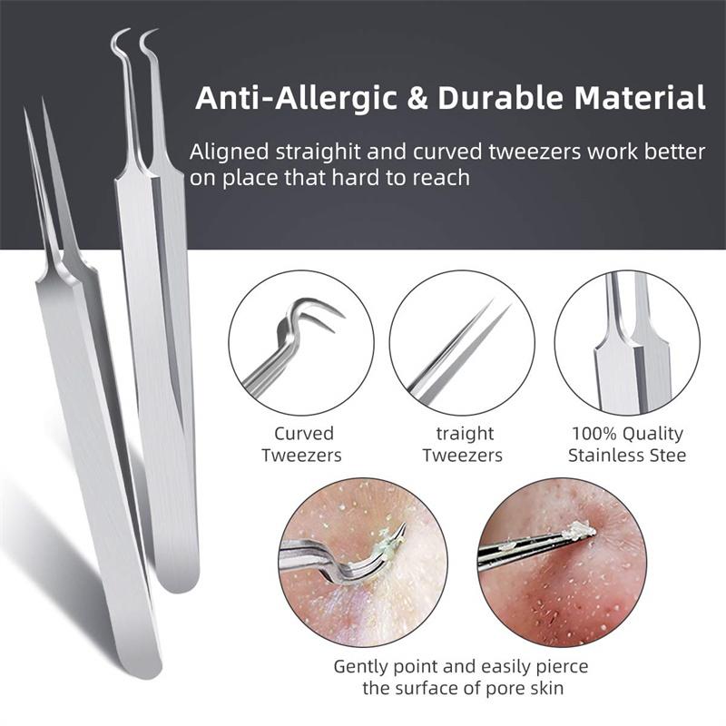 DUcare 9 Pcs Acne Blackhead Remover Comedone Extractor Acne Removal Kits with Metal Case For Forehead, Nose, Face Skin Care Tool