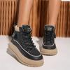 2024 Hot Sale Ladies Shoes Front Lace-up Women's Vulcanize Shoes Fashion Color Matching Winter Plus Velvet High Top Flat Shoes