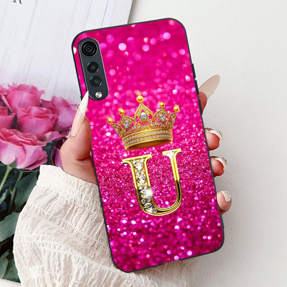 Для LG Velvet 4G 5G UW Задняя крышка Для LG Velvet 5G UW Чехол Модный Роскошный Буквы A-Z Корона 2D Расписной Мягкий Черный Чехол для Телефона