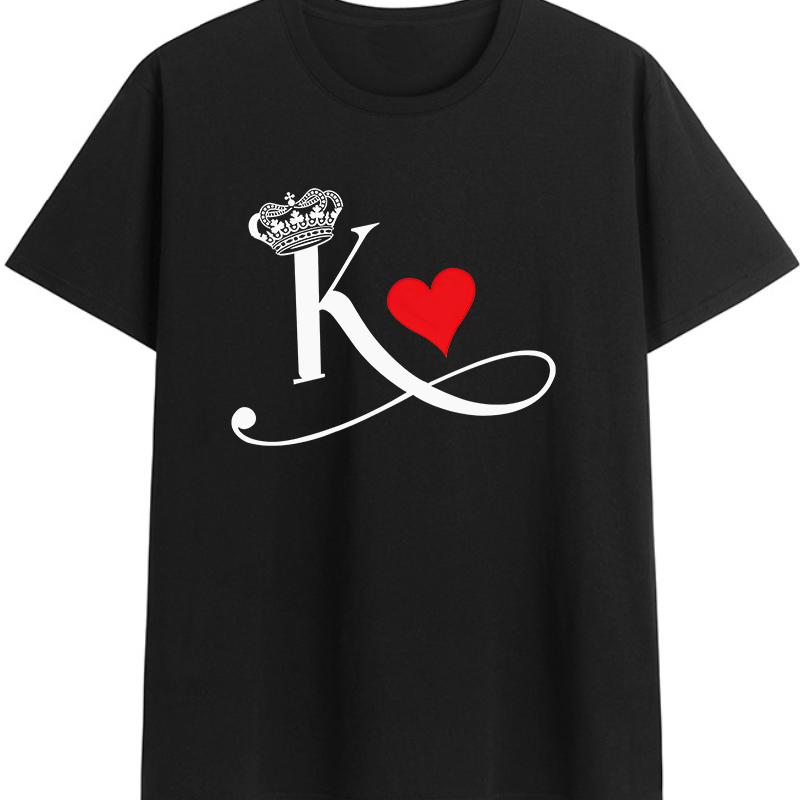 Polyester 100% New KING QUEEN Printed Short-sleeved Casual Couple T-shirt for Couples Women Clothing Graphic Aesthetic Summer