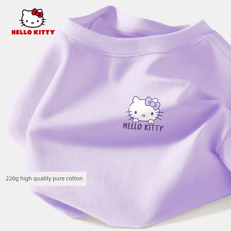Hello Kitty Girls' Short-Sleeved T-Shirt Summer Pink Children's Base Shirt Pure Cotton Heavyweight Girls' Summer Top