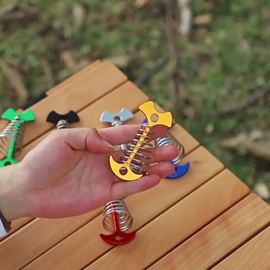 8pcs Stainless Steel Deck Nails with Spring Buckle, Fish Bone Design for Secure Binding, Suitable for Outdoor Camping and Hiking