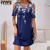 Женская мода Лето Весна Цветочный узор с принтом с коротким рукавом и круглым вырезом Повседневные платья