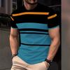 Summer Round Neck Color - Block Striped 3D Print Top Fashionable Casual Short Sleeved Men's T-shirts