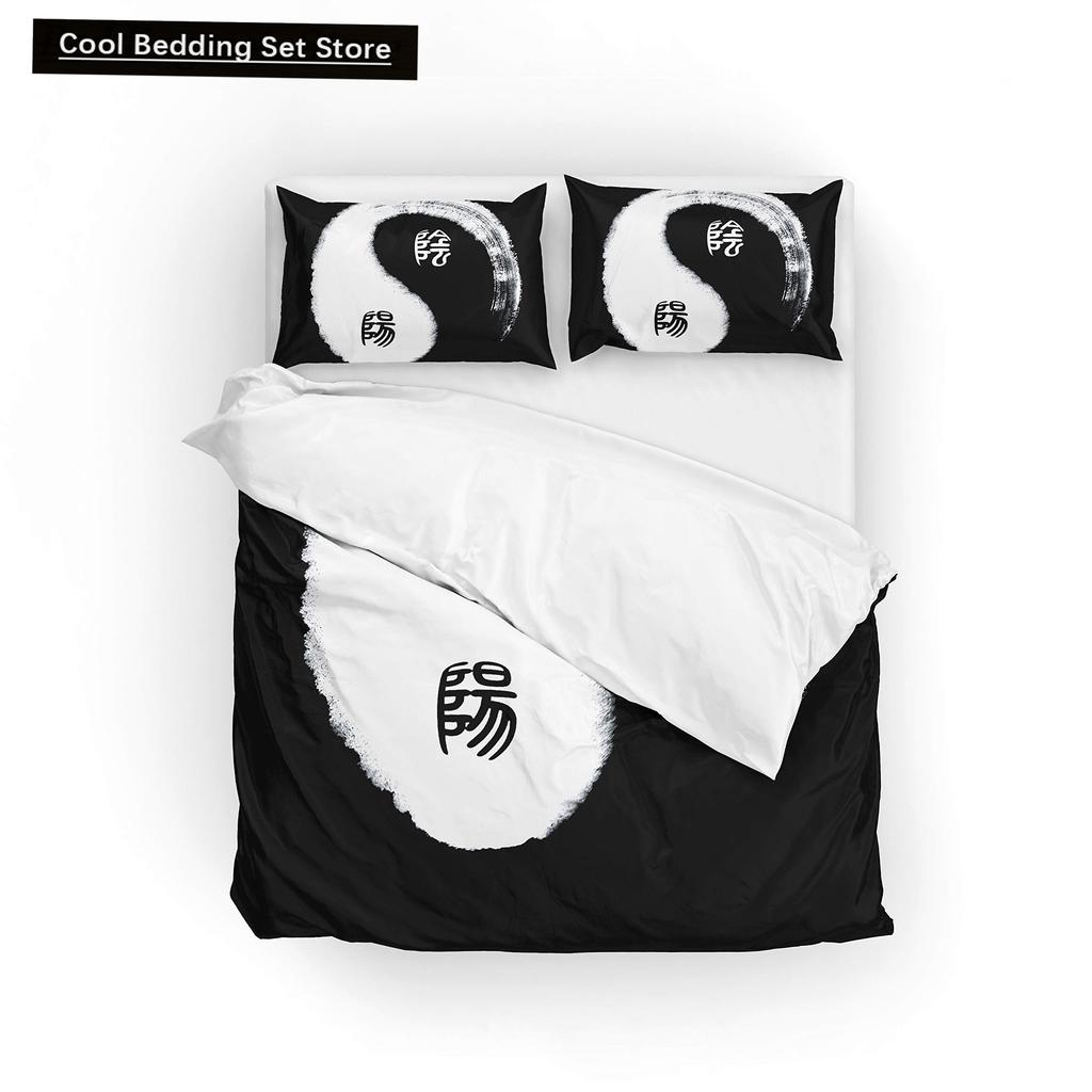 Пододеяльник Yin Yang King Queen Vintage Tai Chi Quilt Cover Комплект постельного белья с гаданиями Oriental Culture Polyester Sheer