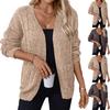 Women's Fashion Casual Solid Color V-Neck Long Sleeve Pocket Knitted Cardigan Sweater Jacket