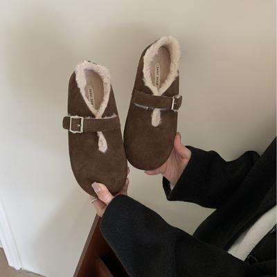 2025 осень и зима новая круглая голова матовая кожа утолщенный пух слово с балетной шапочкой женские зимние ботинки