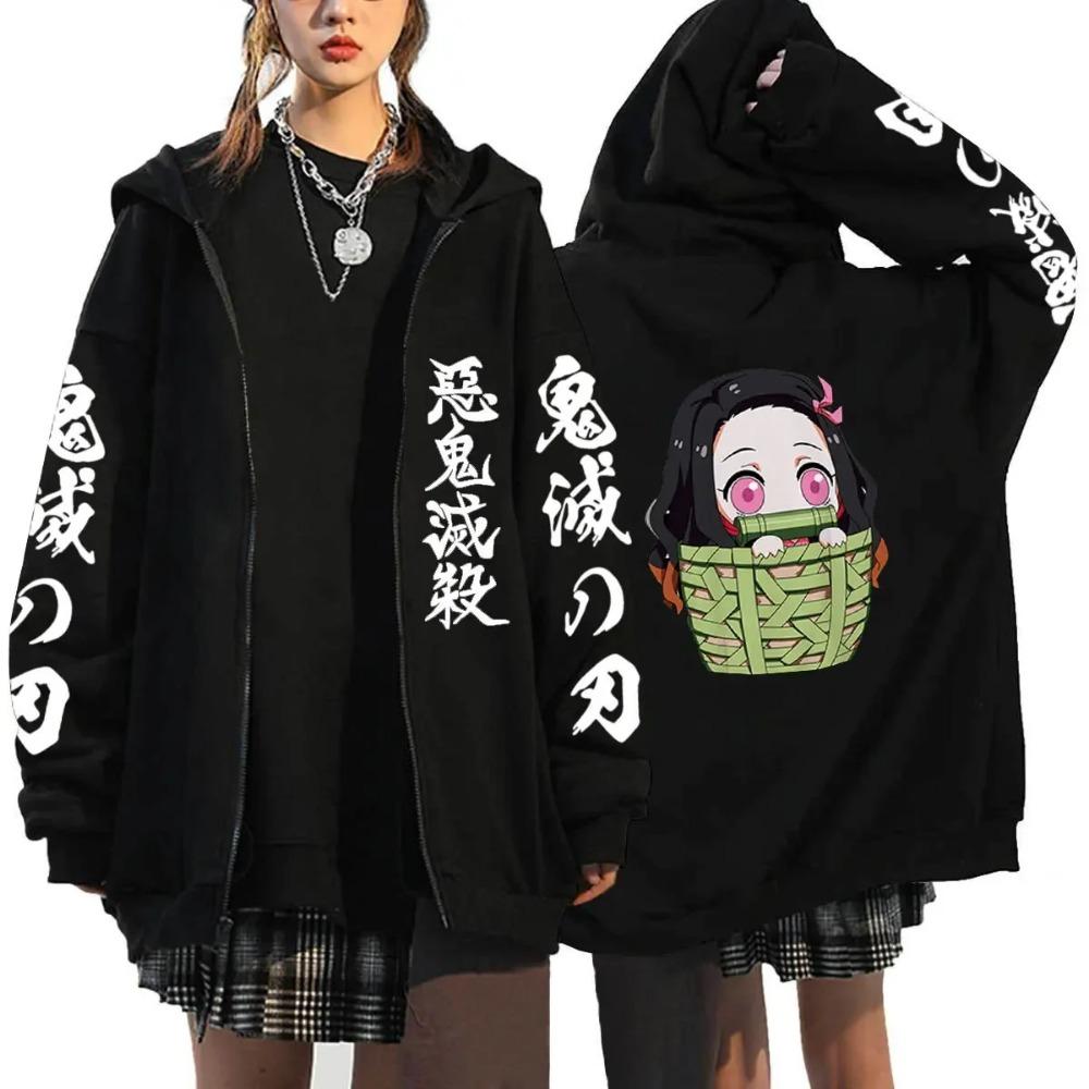 Men Demon Slayer Zipper Hoodie Women Casual Fashion Fleece Long Sleeve Zip-up Pullover Sweatshirts Autumn Winter Print Coat