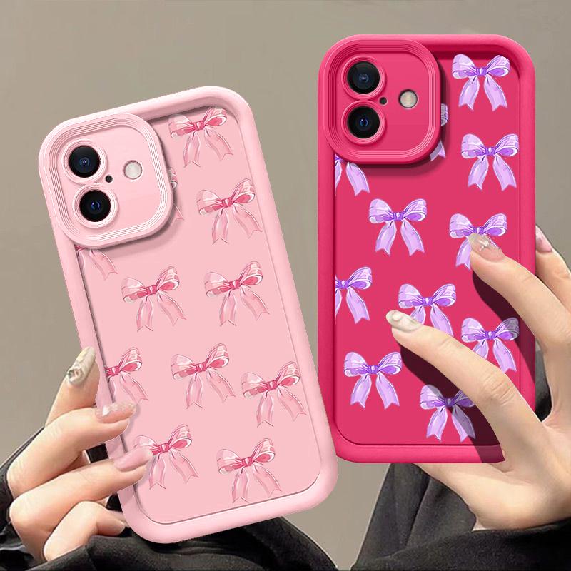 Мягкий чехол с однотонным бантом для iPhone 16 Pro Max 15 Pro 14 13 12 11 XS XR 8 7, матовый силиконовый противоударный чехол для защиты линз из ТПУ