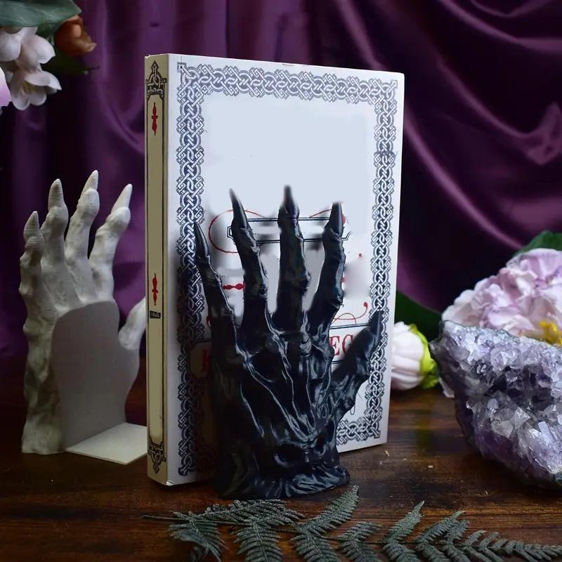 1/2Pcs Black Witch Hand Book Holders Gothic Book Ends 3D Printed Horror Monster Non Skid Book Holder Stopper Desktop Decor