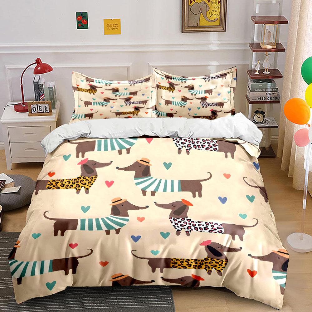 Dachshunds, hearts, striped scarves. Bedding sets Duvet cover sets Duvet covers Pillowcases(1 * Duvet Cover 2 * Pillowcases without duvet insert)