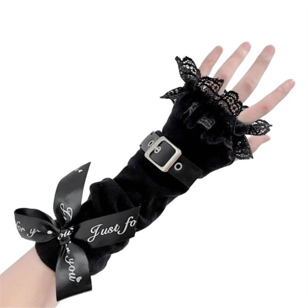 1pair Lace Ruffle Fingerless Gloves Buckle Closure Arm Cover Sleeves Fashion Arm Warmers Women Girl
