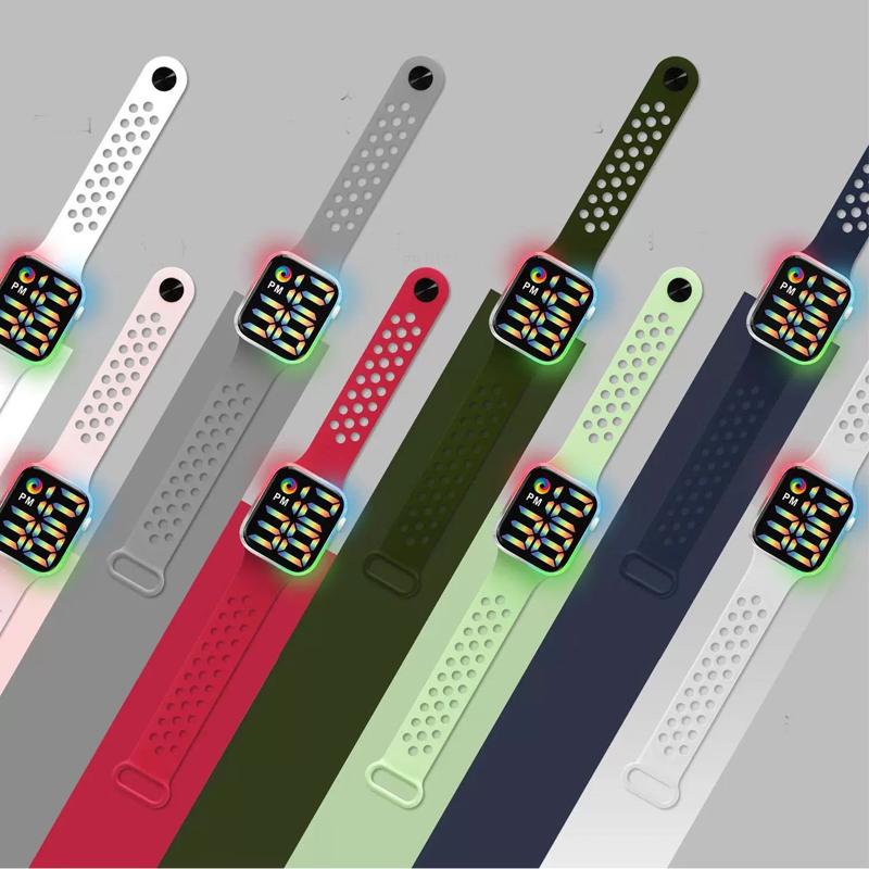 Trendy Unisex Square Luminous Electronic Wristwatch New Digital Sports Student Watch LED Watch Waterproof Man Woman Y1 Cool Rainbow