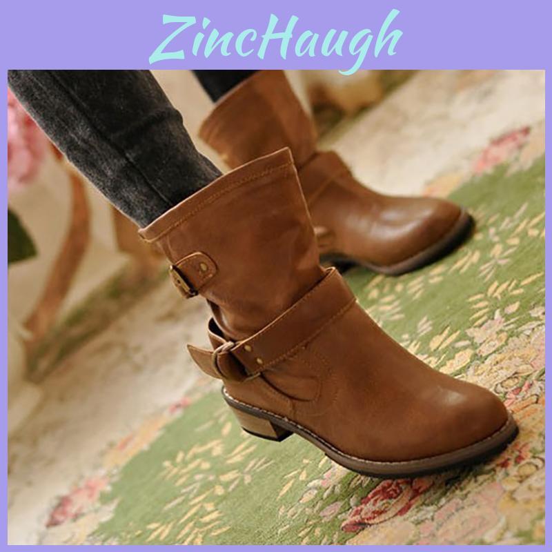 Stylish And Cozy Women Buckle Fashion Warm Short Leather Boots Pu Leather Shoes