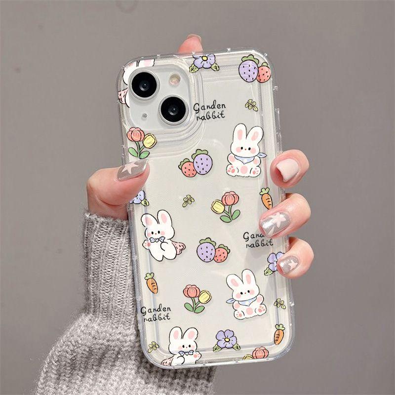 Кролик с клубникой для чехла на телефон iPhone17Pormax 16pro милый Apple 15 полноразмерный 14 мягкий чехол