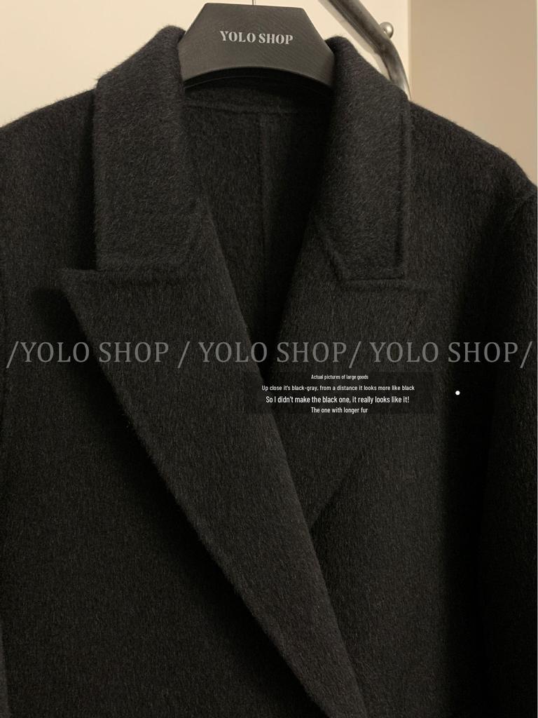 YOLO SHOP Премиальное двустороннее шерстяное пальто, стандартное плечо, утолщенный кашемир для осени/зимы, маленький размер.