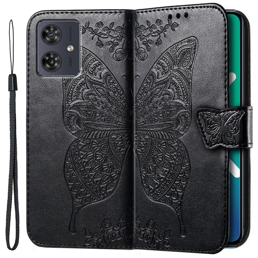 Flip Case for Motorola Moto G54 5G, Butterfly, Black