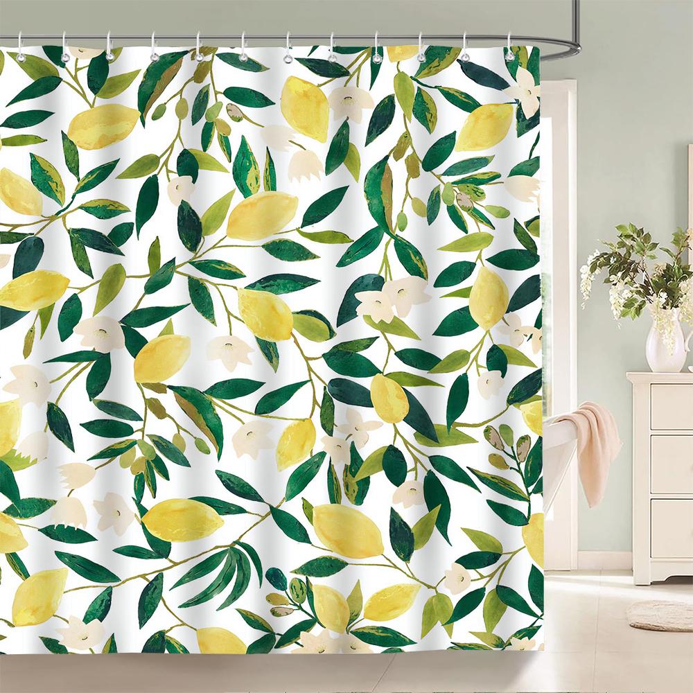 Современная занавеска для ванной с лимонами из свежих фруктов, водонепроницаемая тканевая занавеска для душа с 12 крючками, экран для ванны для ванной комнаты, домашний декор