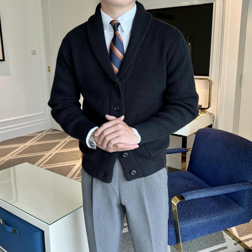 Мужской кардиган в британском ретро-стиле с V-образным вырезом - осень/зима 2023 г.