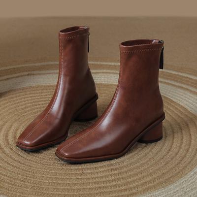 Женские короткие ботинки с квадратным носком, новые осенне-зимние, на мягкой подошве, модные, универсальные, на толстом каблуке, челси, тонкие ботинки для женщин