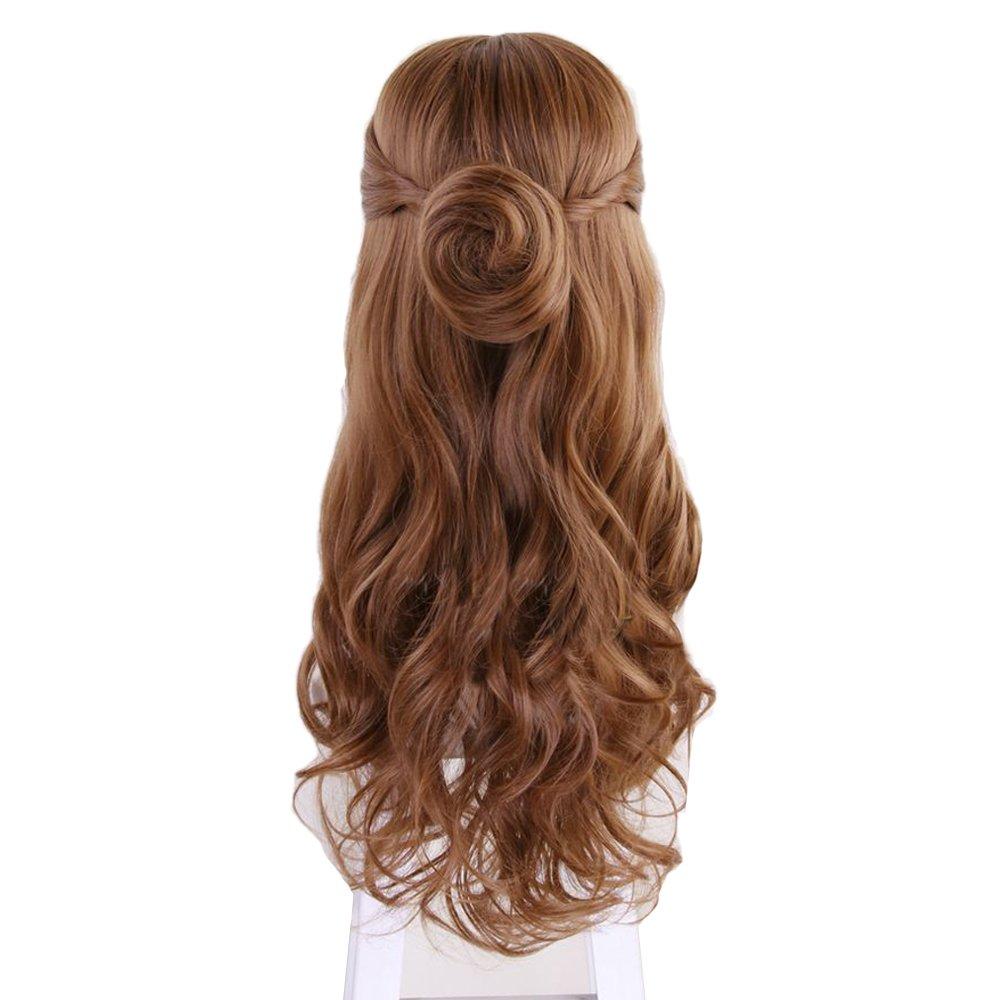 Monoii La Belle Wig with Wig Net Cosplay Halloween Beauty and the Beast Princess Wig Long Curly Costume D336