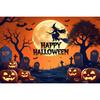 1pc Orenge Happy Halloween Party Backdrop with Moon Pumpkin Bats Witch Dustproof Banner for Halloween Themed Party Decoration