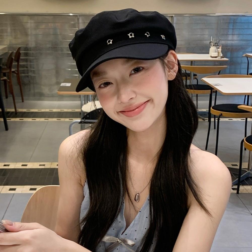 Flat Top Octagonal Cap Vintage Newsboy Hats Casual Star Hole Berets Ladies