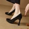 Spring and Autumn New Style Waterproof Platform Slip-on Shoes, Fashionable Banquet Work Shoes, Pointed Toe Thin Heels